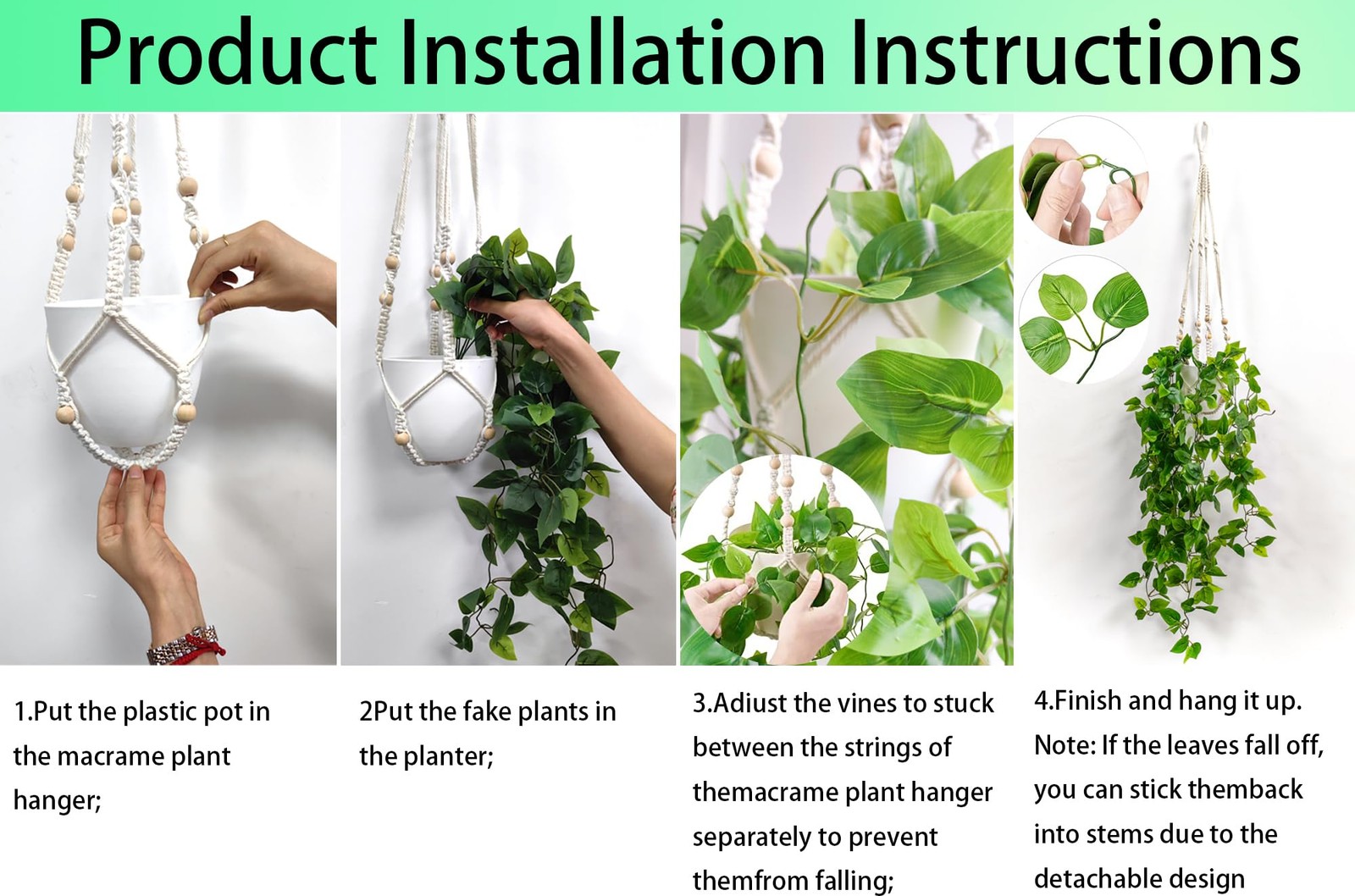 Fake Hanging Plant with Pots Wall Home Decor Artificial Hanging Basket Decor