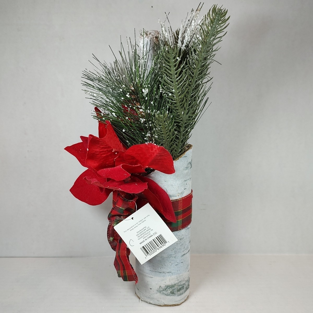 Red Plaid Holiday Christmas Flower Floral Bouquet Arrangement Poinsettia Birch