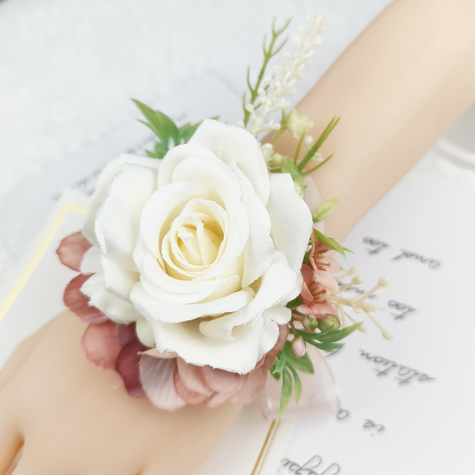 Wrist Corsage and Boutonniere Set Artificial Rose Flowers Accessories for Gro…
