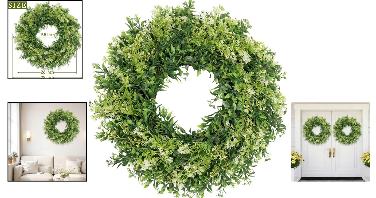 28 Inch Large Artificial Eucalyptus Wreath for Front Door Home Decor Greenery…