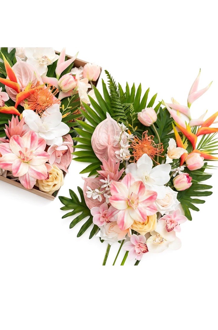 Ling’s Moment Fake Flowers Box, Faux Artificial Greenery Stems Foam Roses