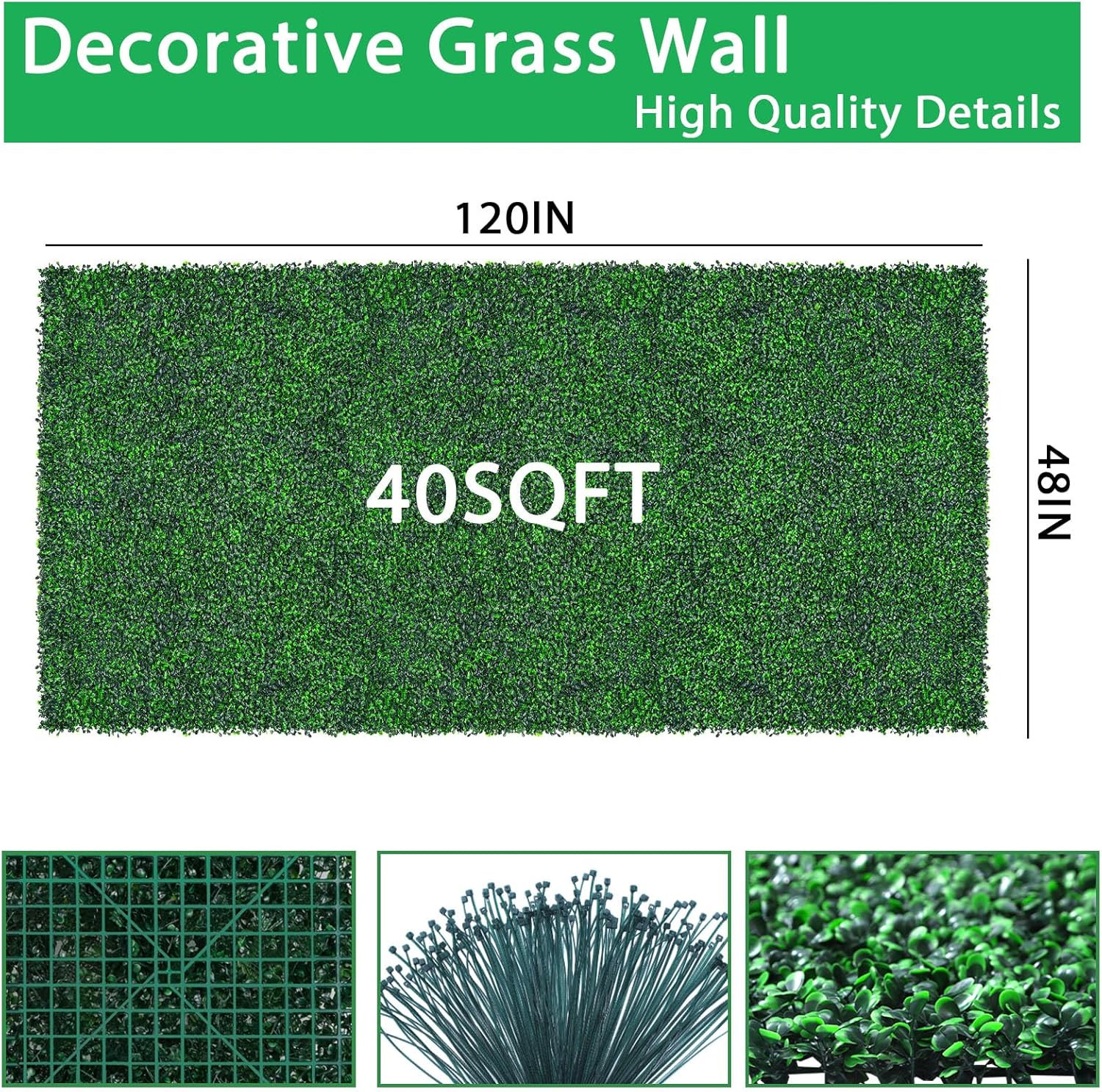Yangrass Artificial Greenery Wall Rolls,48″X 120″(40 Sq.Ft) Uv-Anti Faux Ivy Lea