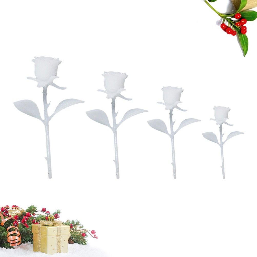 4PCS DIY Handmade 3D Rose Ornament Mini Rose Model Crystal Glue (White)