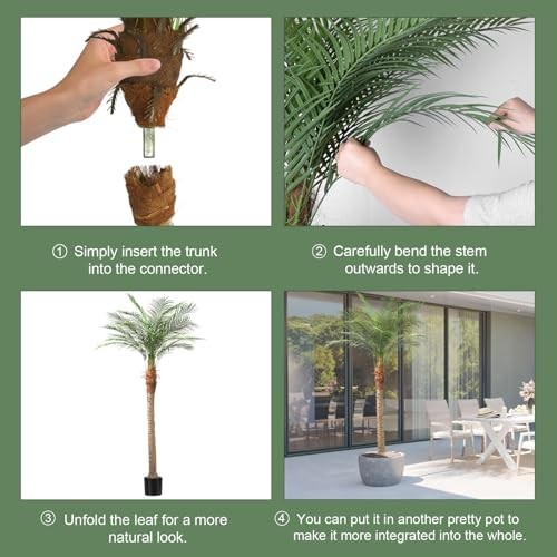 Artificial Phoenix Palm Tree 7ft 2 Set Faux Sago Palm Indoor Outdoor Decor