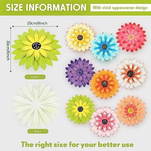 9 Pcs Metal Flower Wall Art Hanging 3D Daisy Decor Metal 8 Inch Bright Color