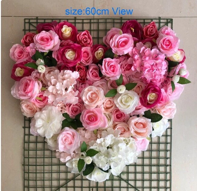 Heart Fake Floral Wall Gradual Color Change Backdrop Panel Wedding Bridal Shower