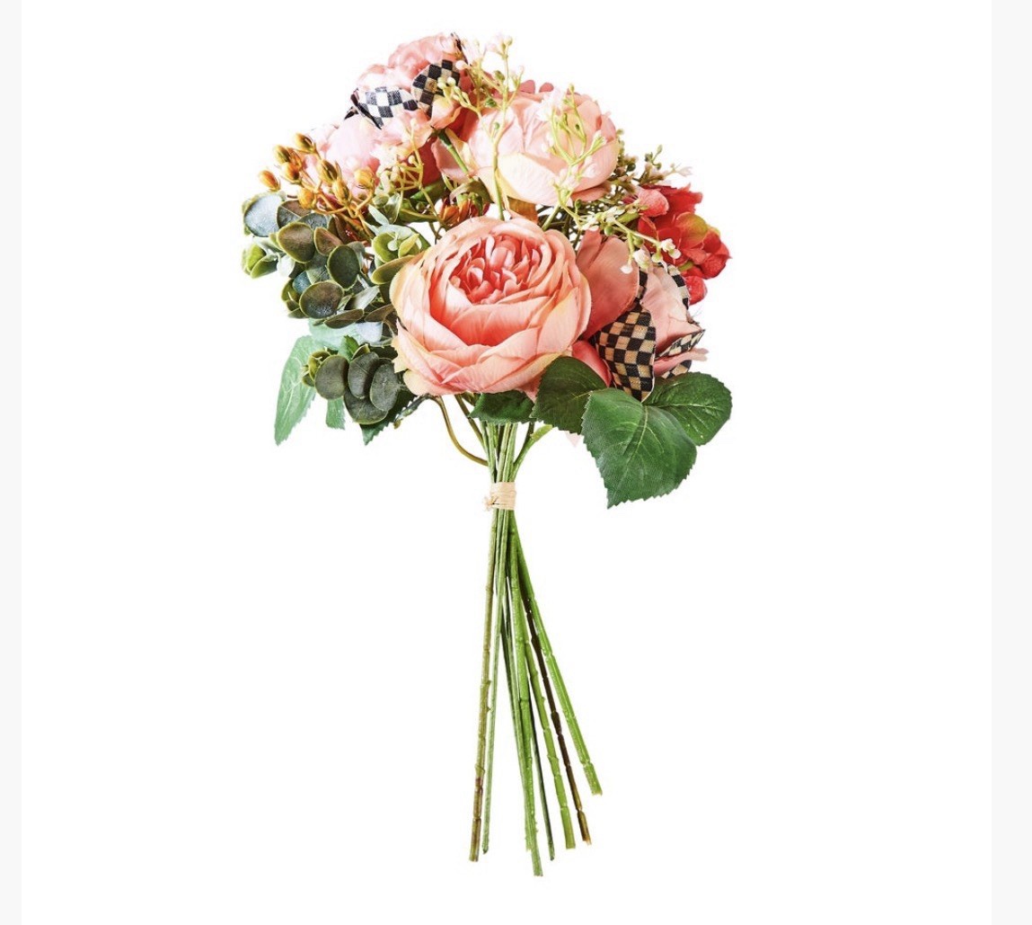 Mackenzie Childs Peach Ranunculus & Rose Bouquet 15” Long
