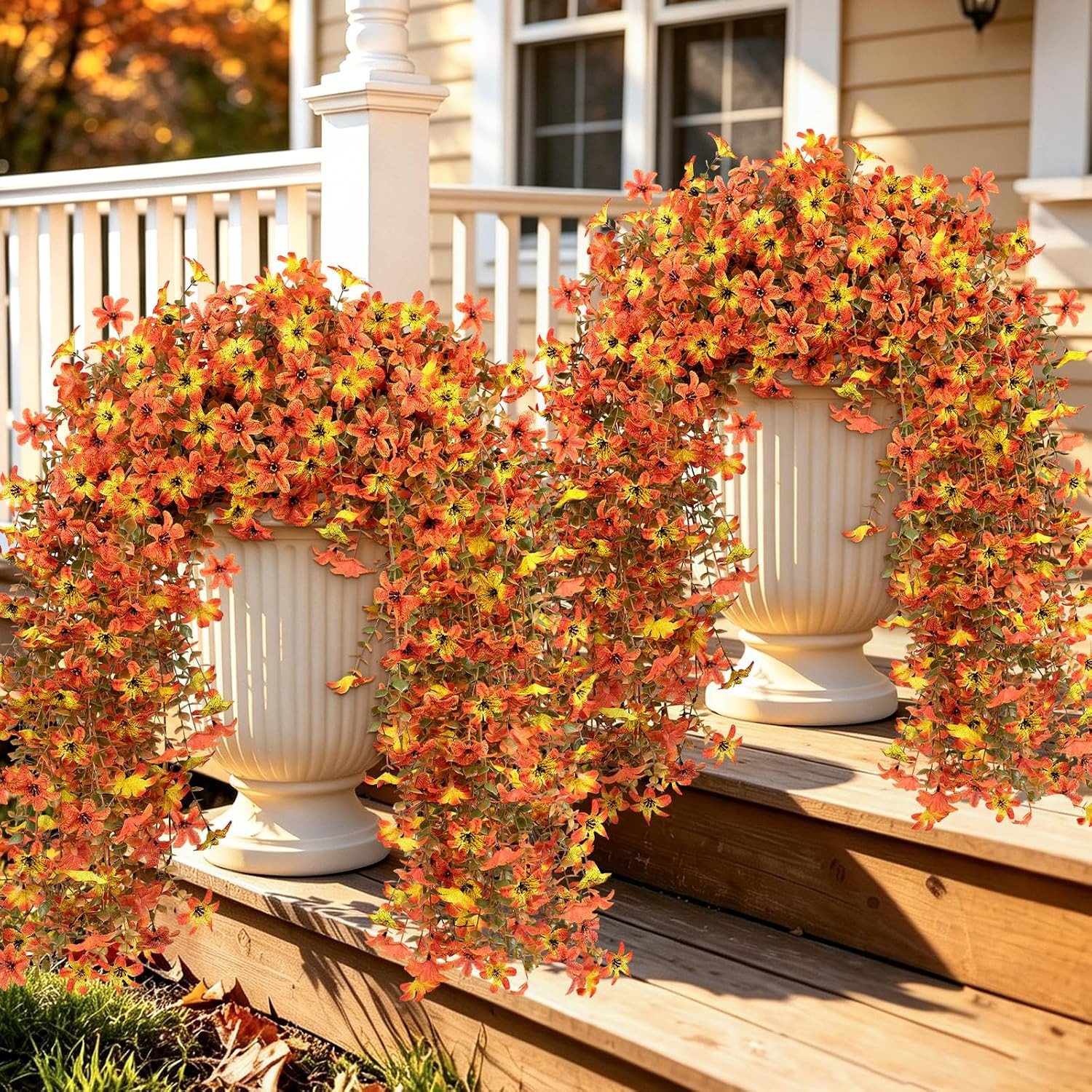UV Resistant Faux Hanging Flowers for Fall Decor – 4 Pcs Daisy & Mums