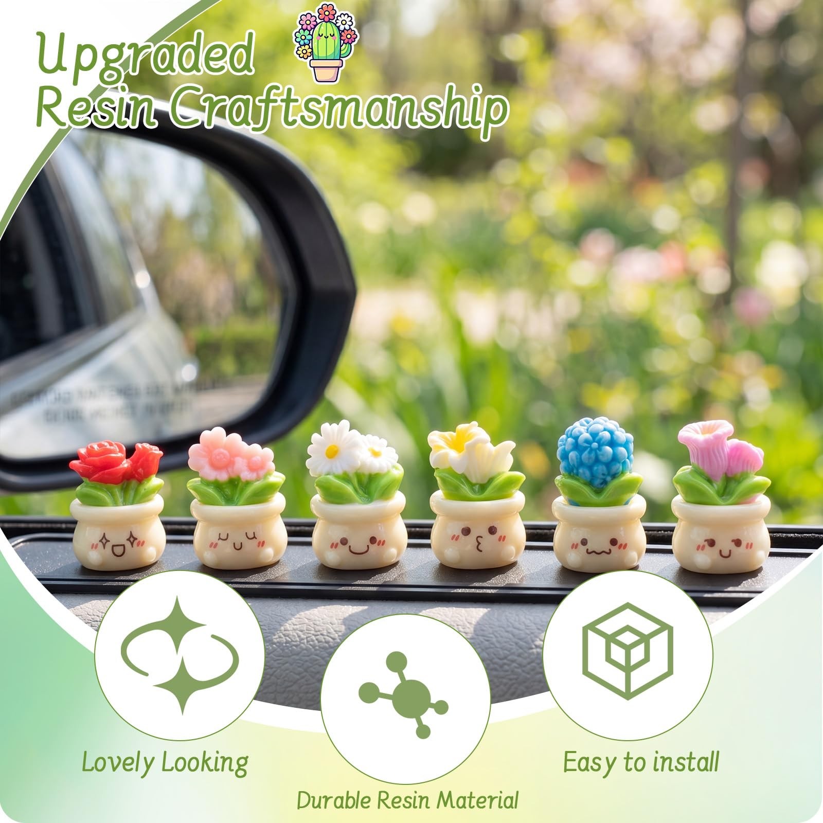 Set of 8 Car Dashboard Decorations Flowers Cute Car for Mini Flower Pot Vehic…