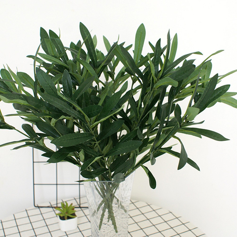 3Pcs Plastic Artificial Plants Green Fake Leaves for Office Home Table Display