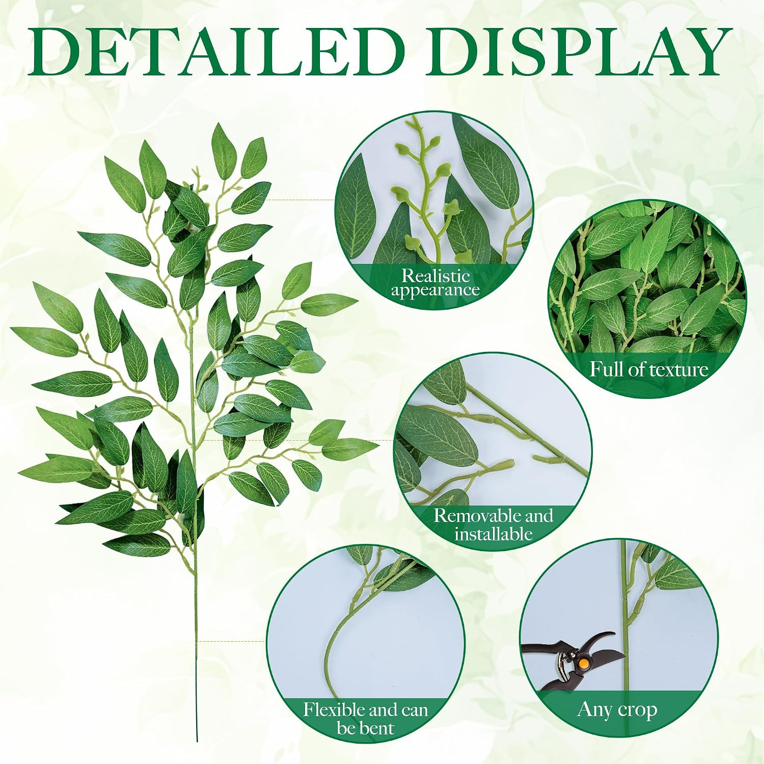 Fake Leaves(24Pack) Faux Greenery Stems,Silk Greenery,Artificial Tree Branches,F