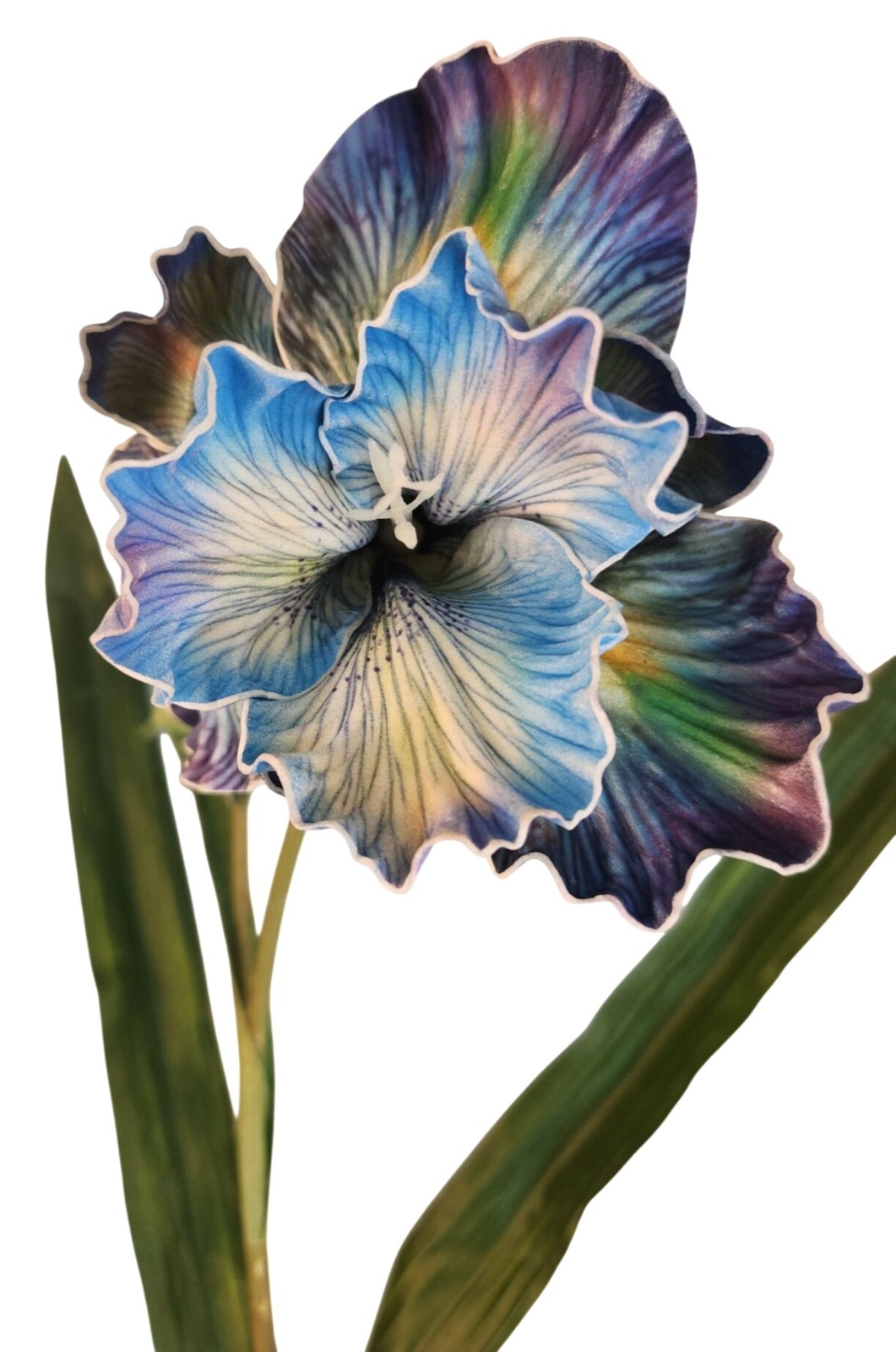 Artificial Iris Flower 33 Inch Tall Blue Faux Iris Stem Hand Painted Look Floral