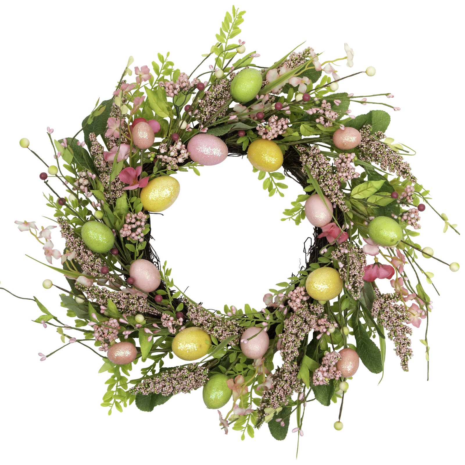 Northlight Easter Egg Berry Floral Springtime Wreath, PinkGreen 20-Inch