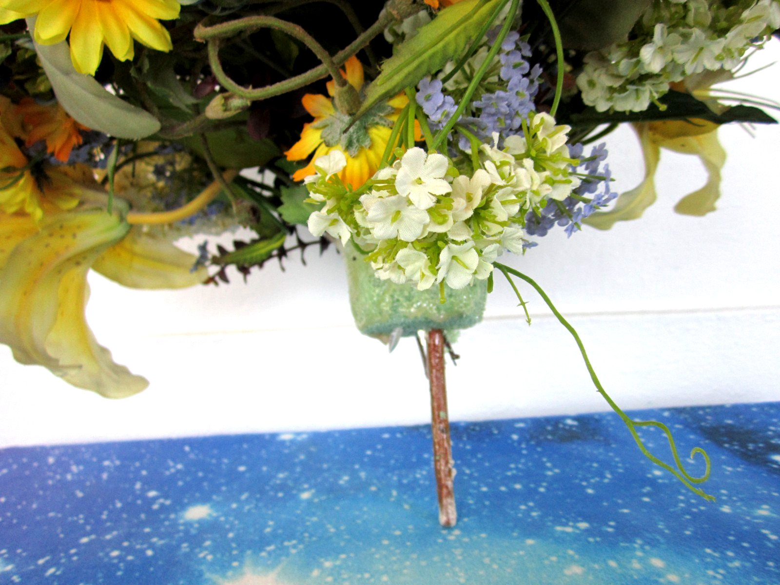 Beautiful Large Vtg Floral Arrangement Bouquet Orange Yellow Artificial Flowers