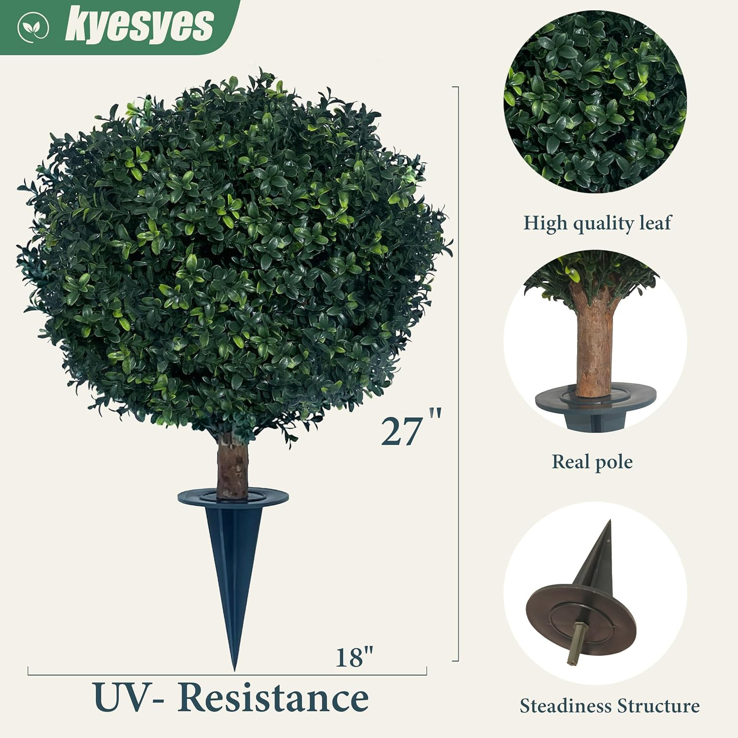27″ UV Resistant Artificial Boxwood Ball Bush – 4 Pack for Indoor/Outdoor Use