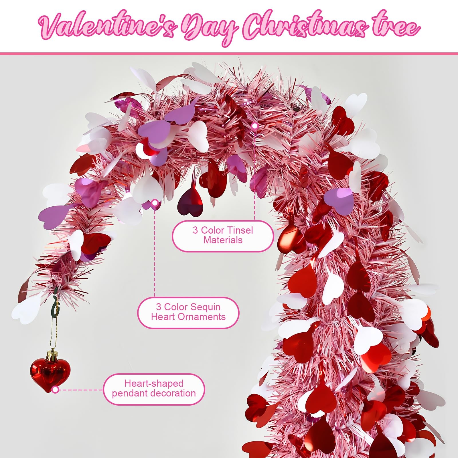 5 Ft Valentines Day Tree,Valentines Day Decorations,Pink Heart Tree with Ligh…