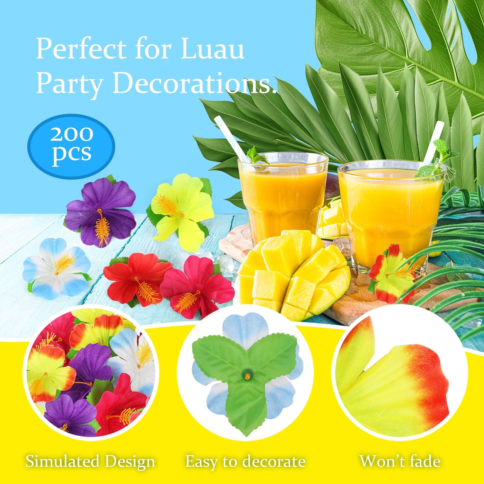 Artificial Hibiscus Flowers, 6 Colors Tropical Decor Hawaiian Flowers Decorat…