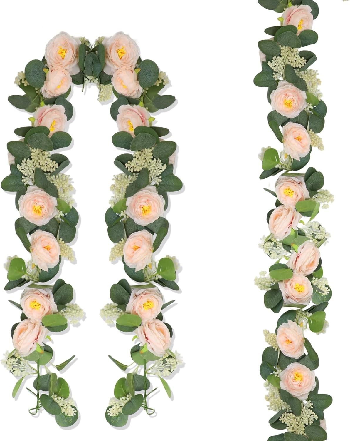 2 Packs Eucalyptus Garland W/ Flowers 6.56ft Artificial Flower Greenery Garlands
