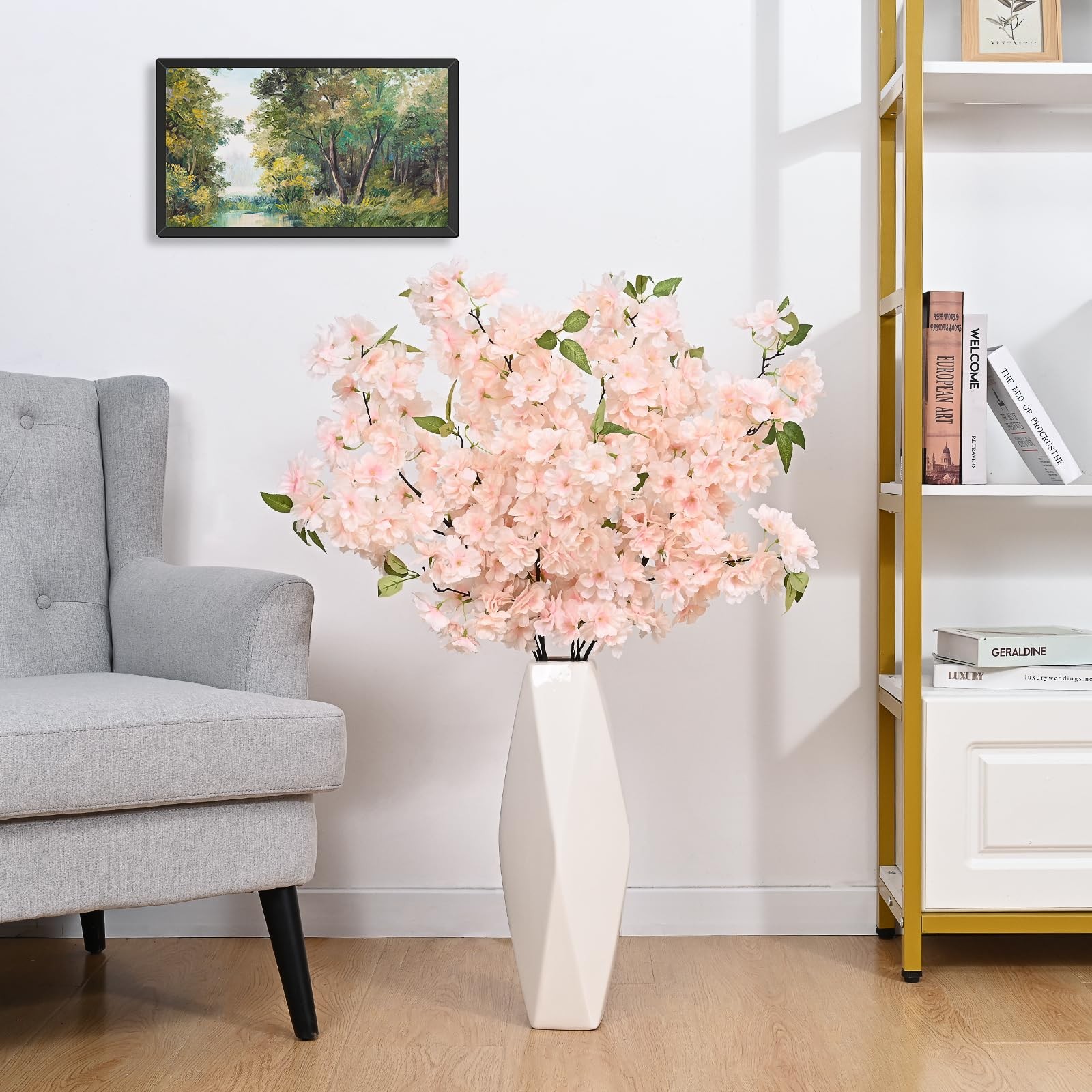 Artificial Cherry Blossom Stems Silk Faux Flowers 40 Inch 3 Pcs Wedding Home Dec