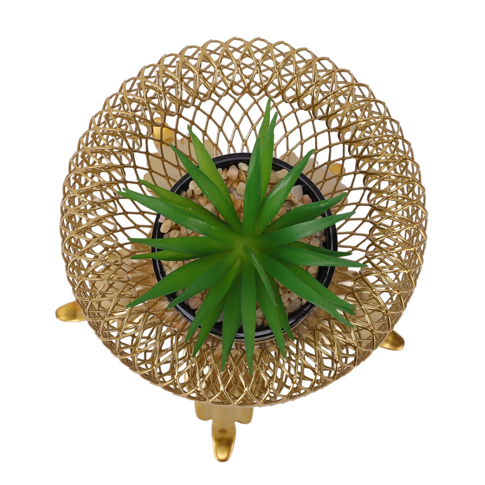 Small Fake Plant With Metal Cage Decorative Potted Artificial Succulent For Home