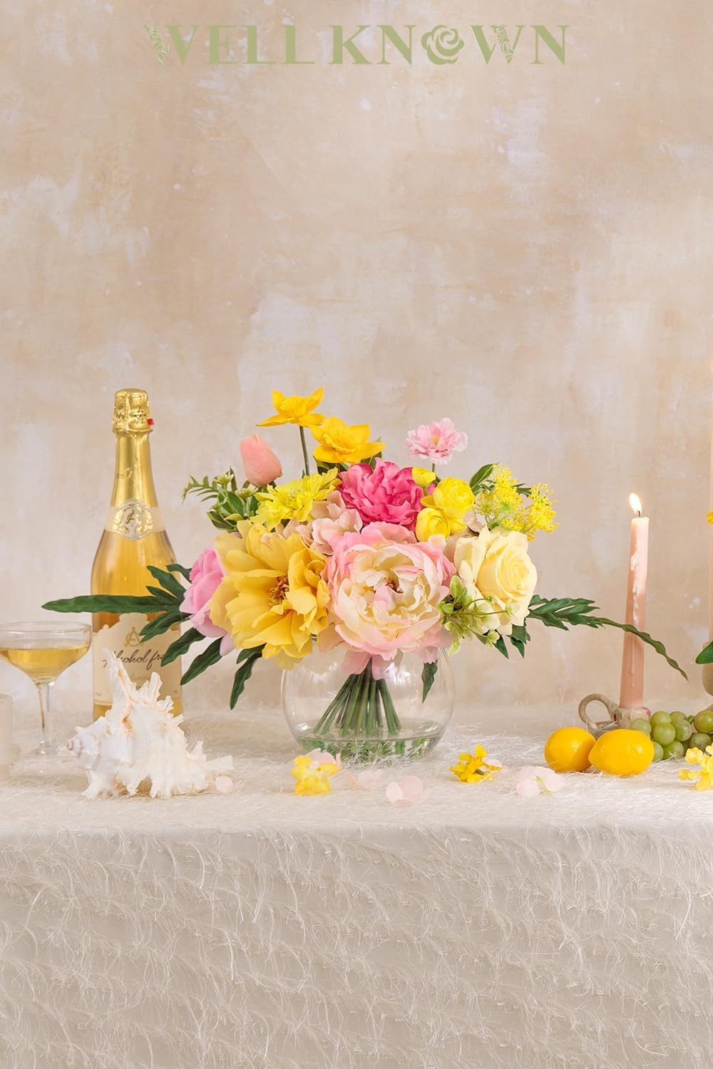 Vibrant Silk Flower Centerpiece in Glass Vase for Weddings & Events