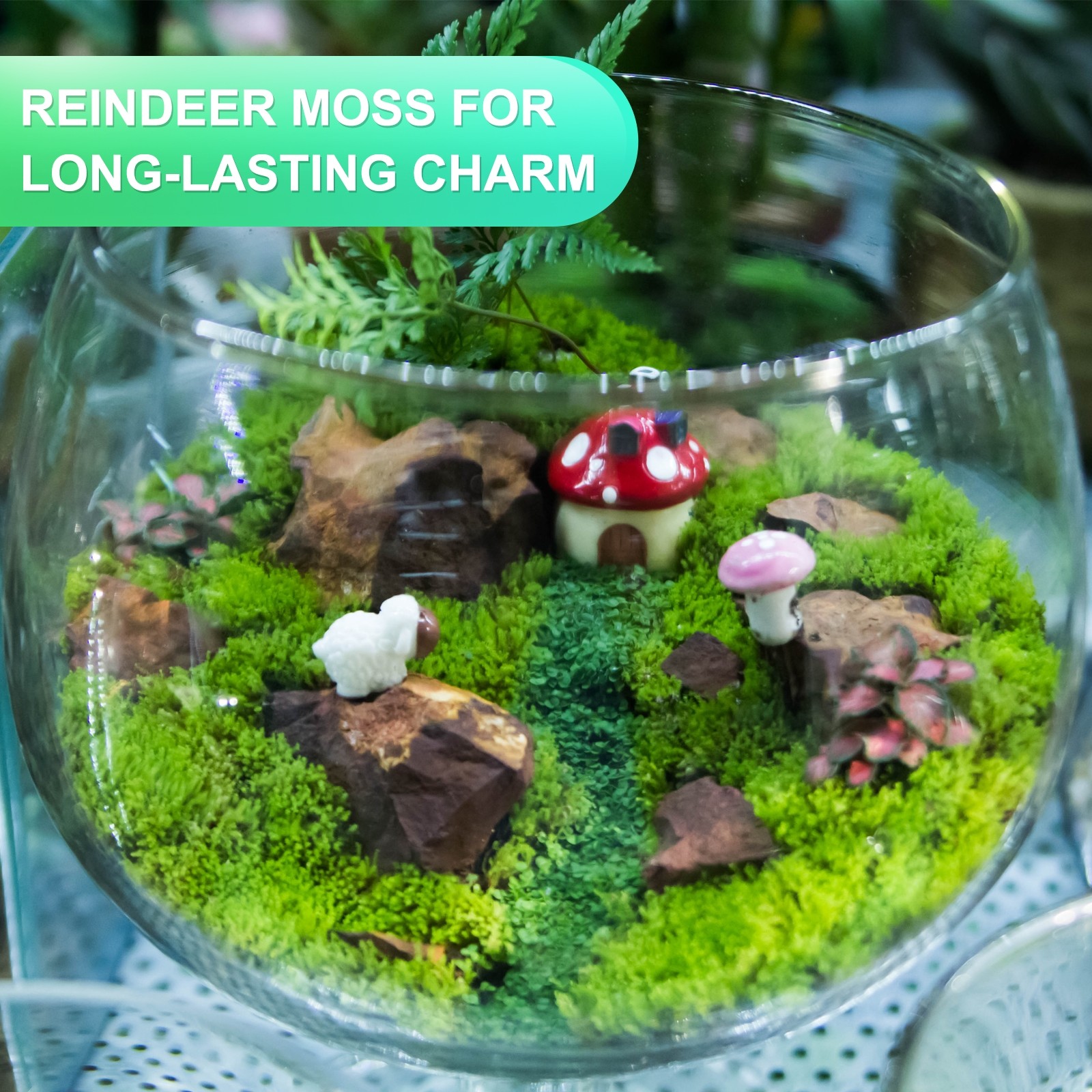 Preserved Reindeer Moss 4 OZ Fake Moss for Crafts (Sky Blue)