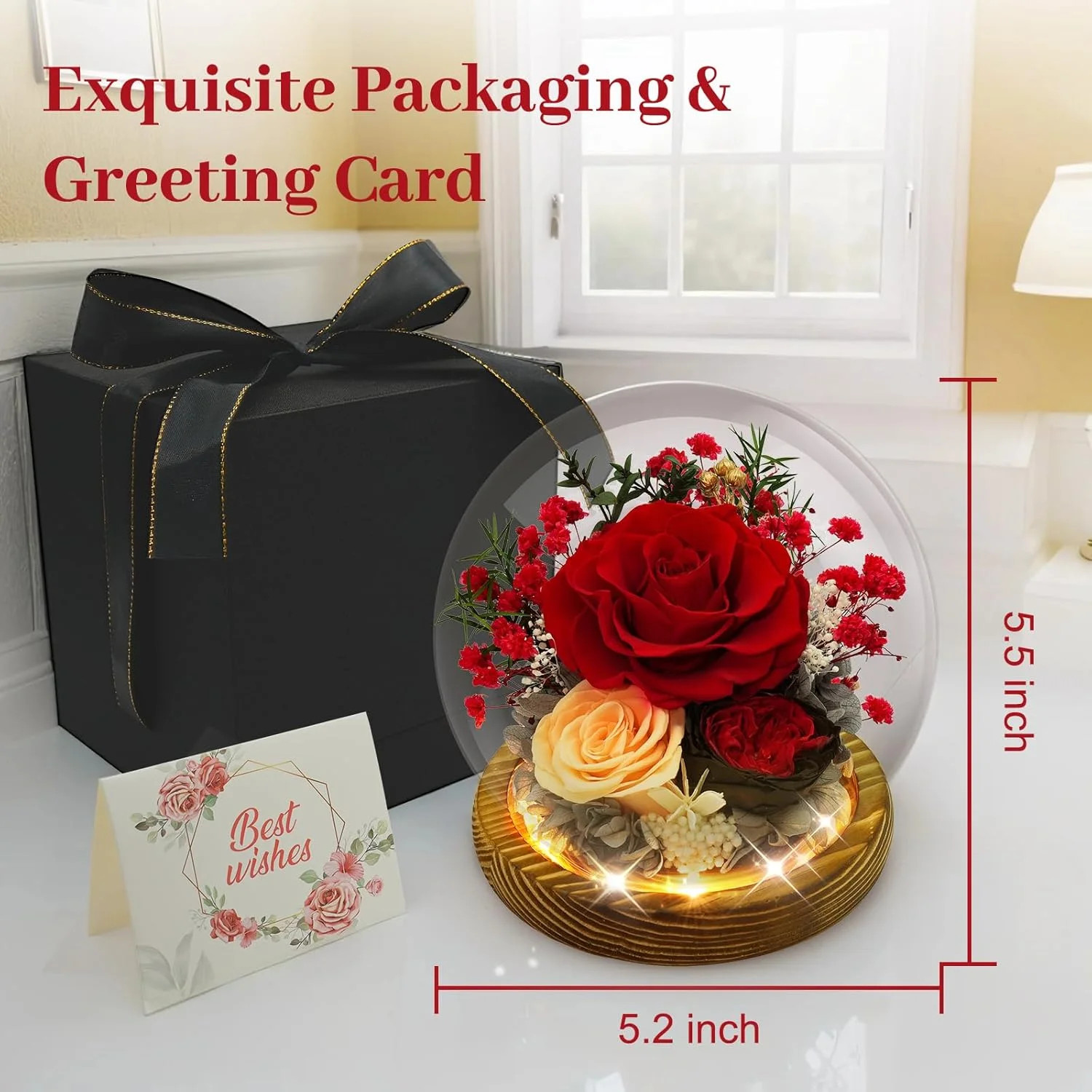 Preserved Flowers Birthday Gifts for Women Preserved Rose in Glass Dome Forever