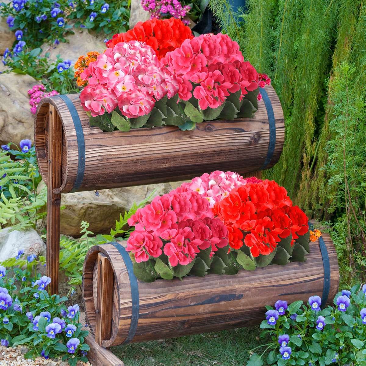 1-3 Pcs Artificial Geraniums Silk Flowers Outdoor Artificial Geranium Bush Red