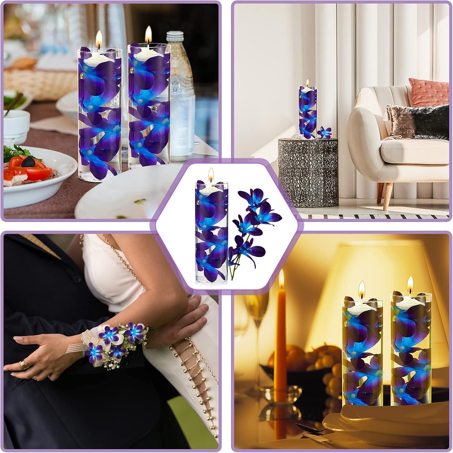 8 Pieces Blue Purple Faux Orchid Flowers Artificial Flower Vase Fillers Wedding