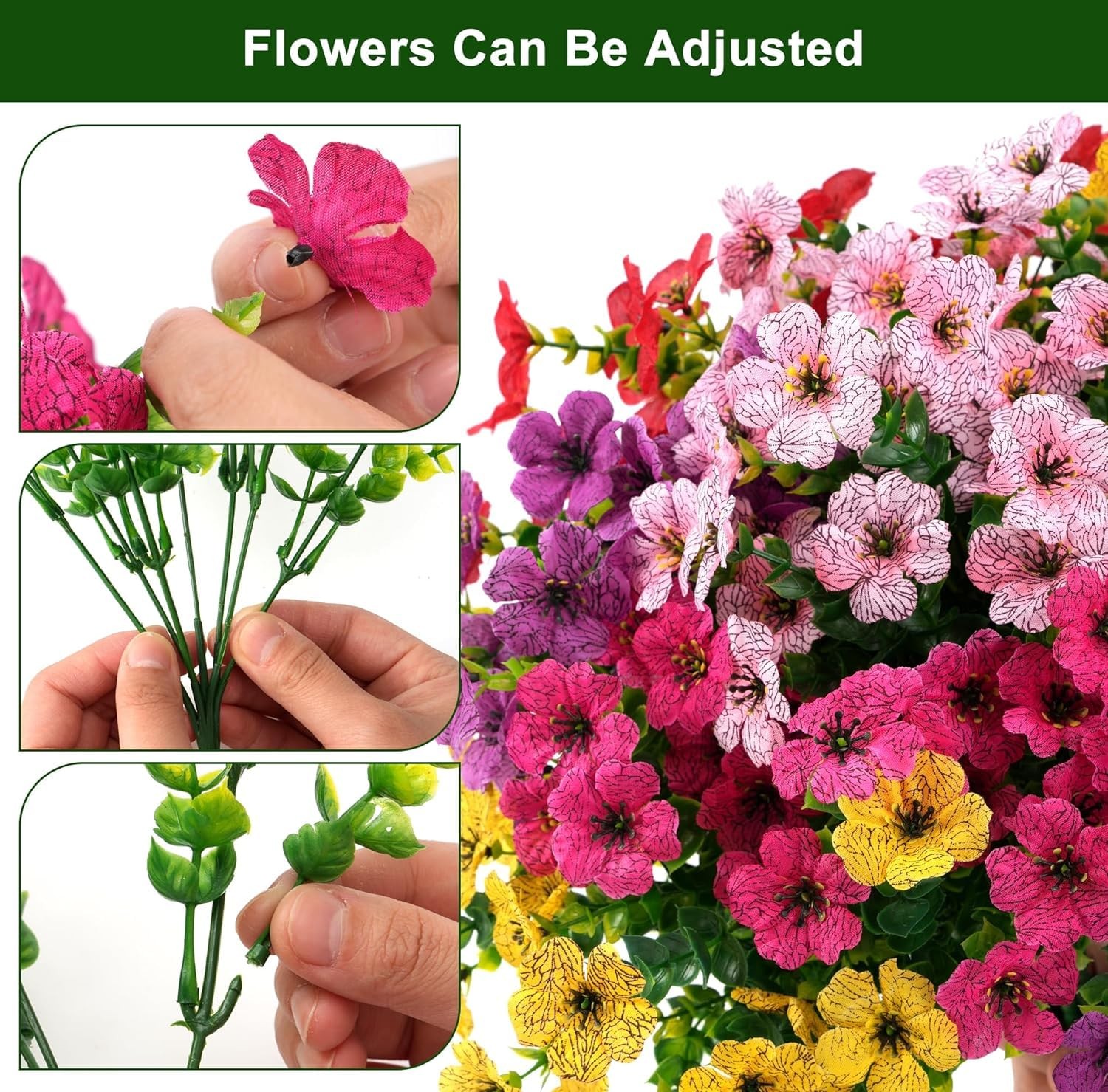 Artificial Violet Flowers Outdoor UV Resistant, 16-Stem Multi Pack Faux Purpl…