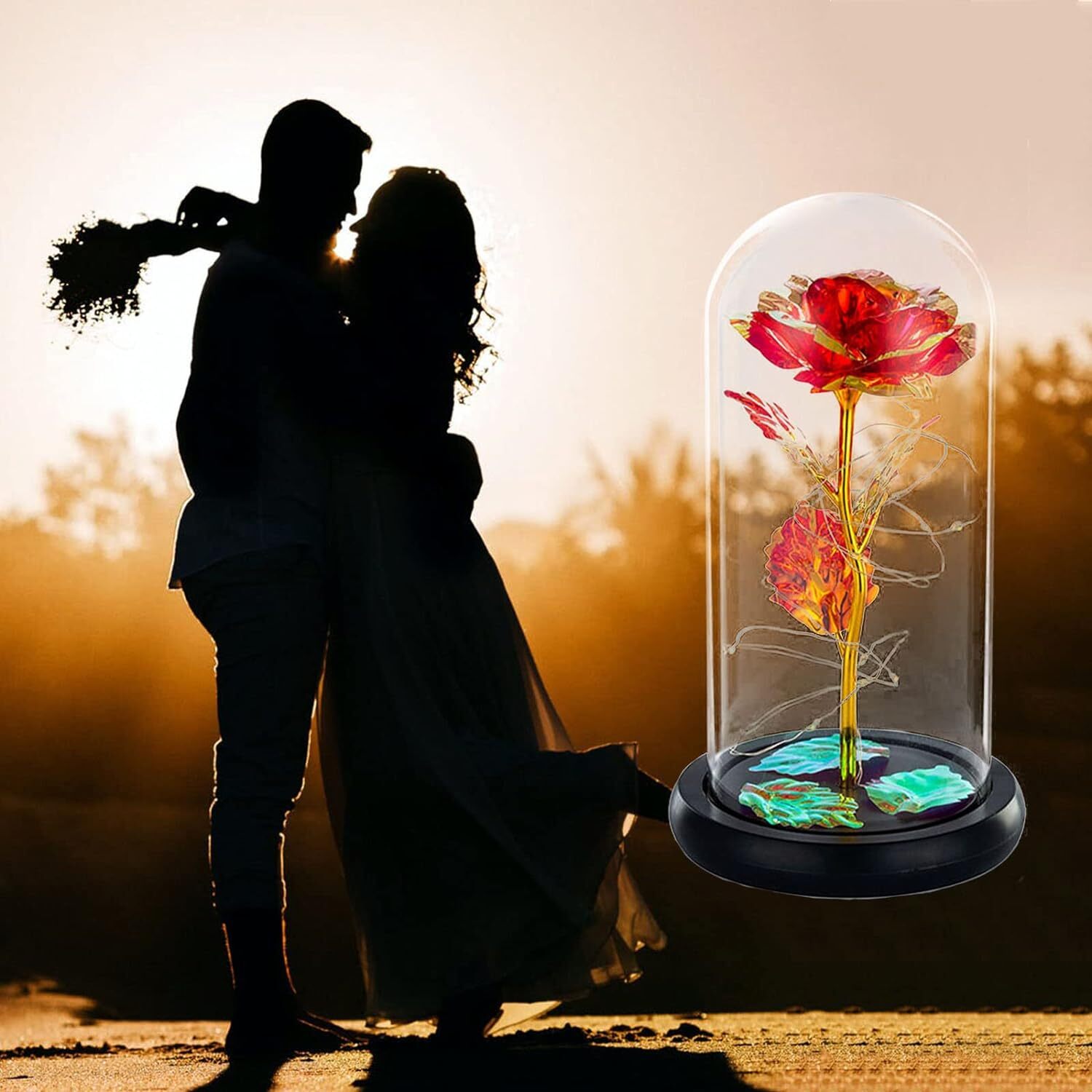Forever Rose Flower In Dome Glass LED Night Light Anniversary Mother’s Day Gifts