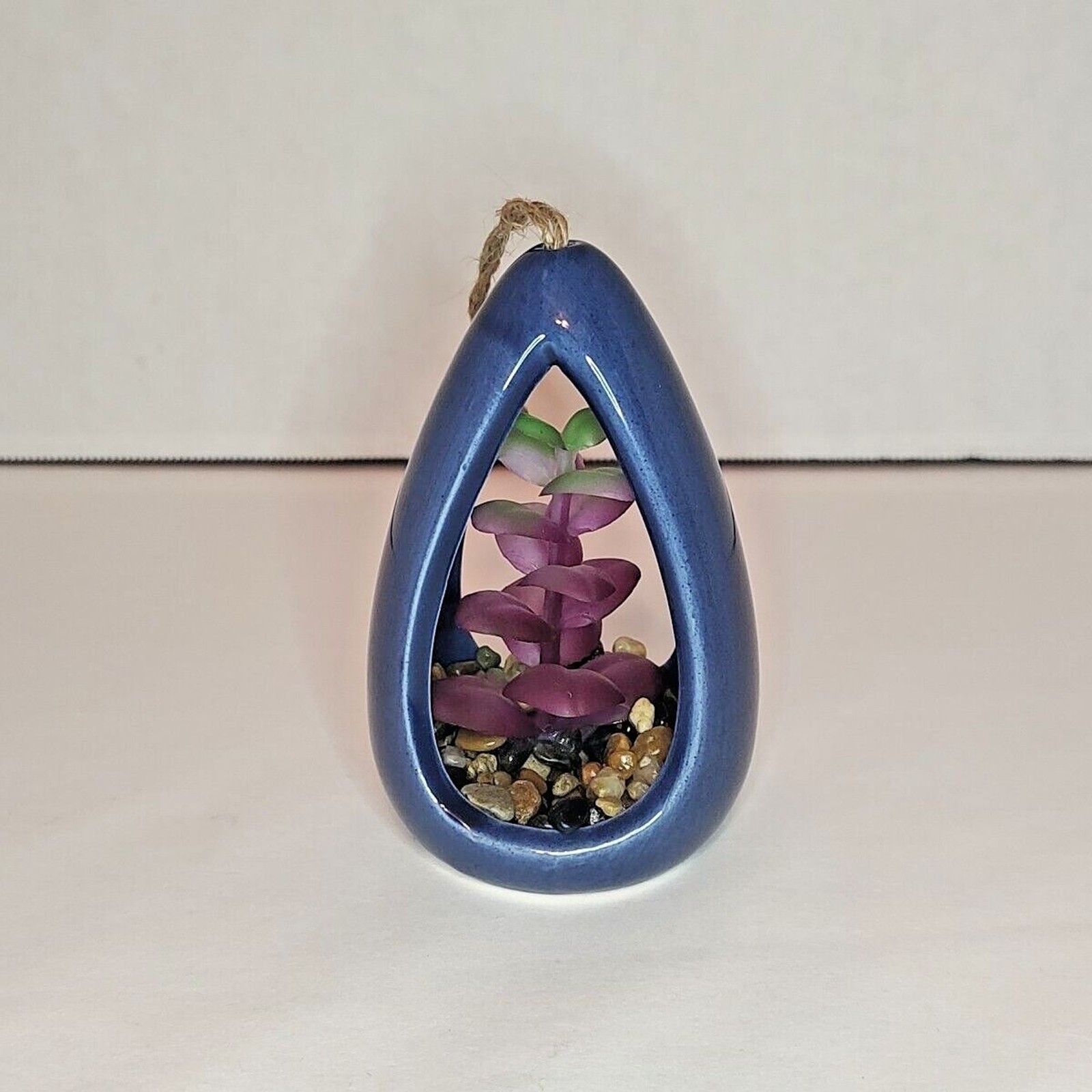 Hanging Modern Coastal Artificial Succulent Home Decor Navy Blue Purple Ceramic
