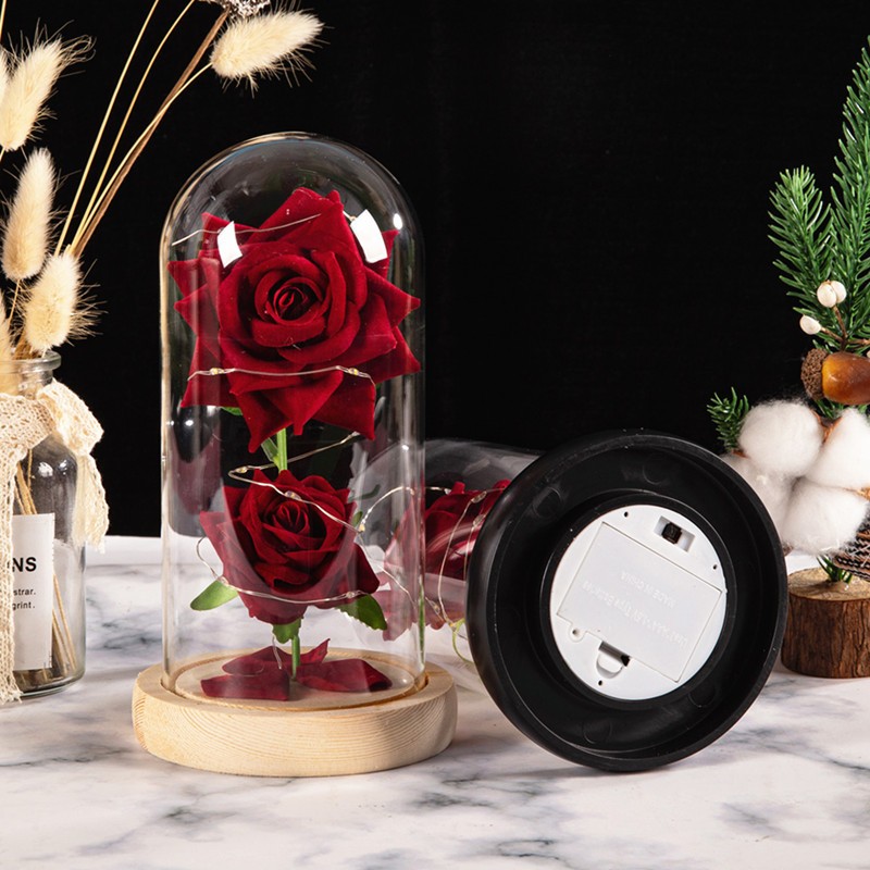 Christmas Valentine’s Day Birthday Gift Two Roses Glass Cover Ornament LED Light