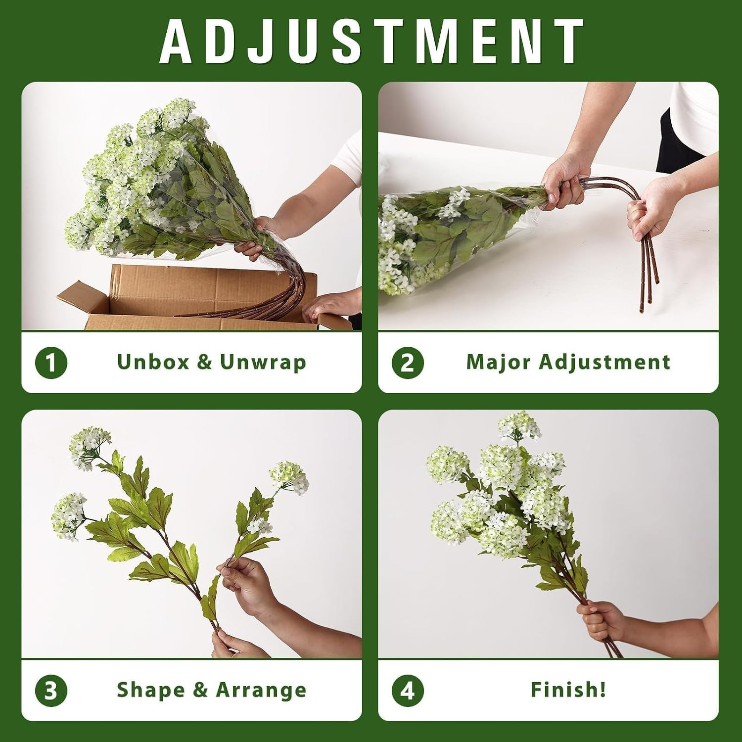 28″ Faux Hydrangea Flowers – 6 Pcs White-Green Silk Stems for Home Decor