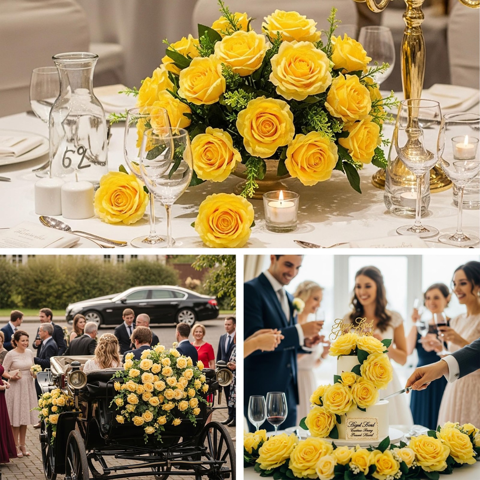 60 PCS Yellow Velvet Silk Fake Roses Bulk Realistic Flower Wedding Bouquet