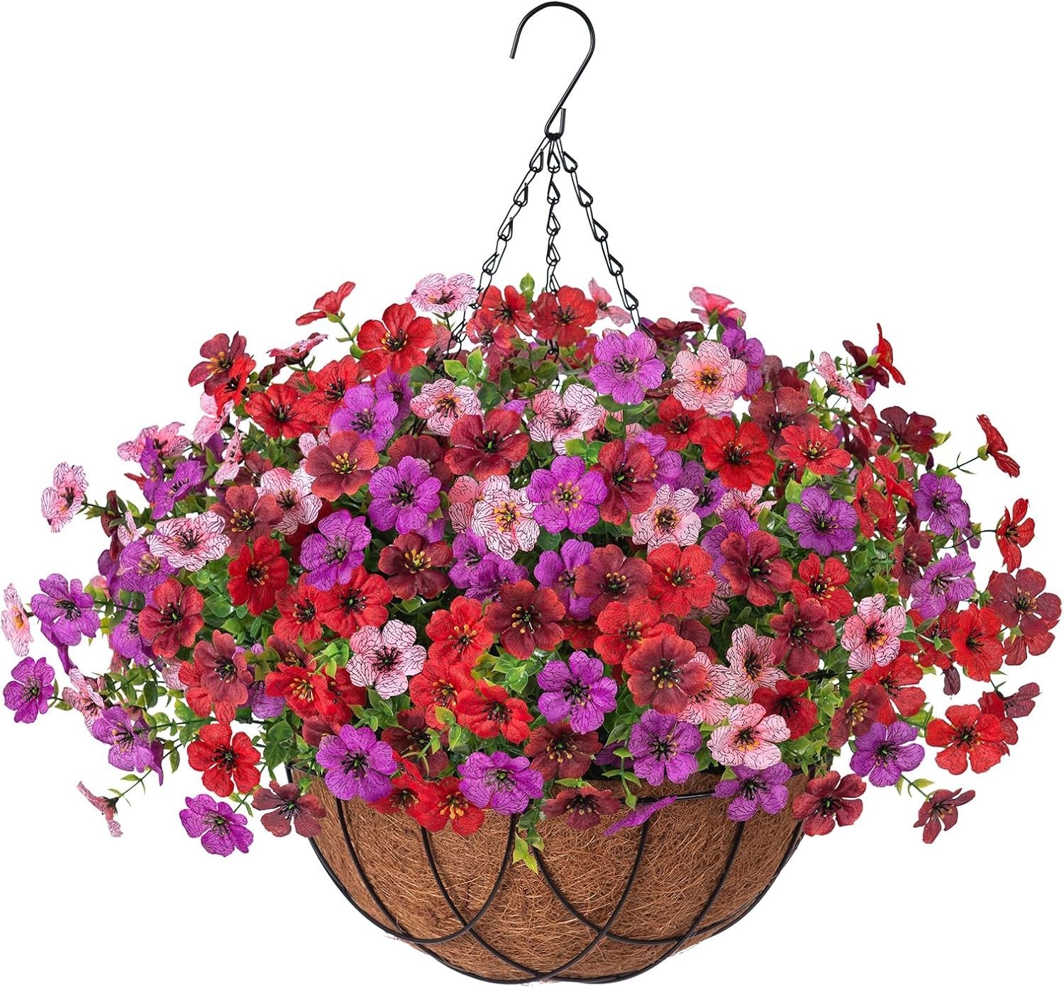 Artificial Silk Flowers Hanging Baskets Outdoors Indoors, Fake Daisy with Euc…