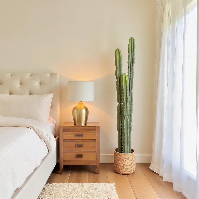 Resistant 5ft Large Artificial Cactus with Black Pot, 60in Realistic Faux Plants