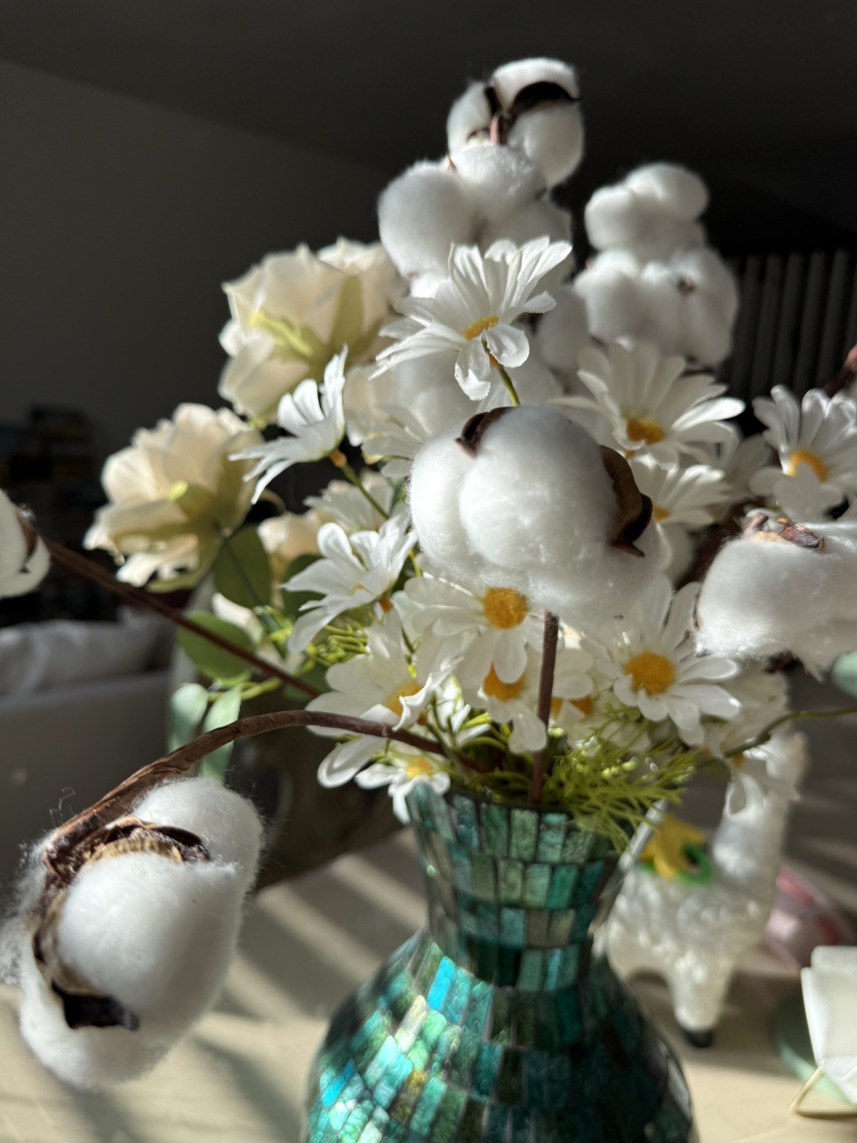 20Pcs Cotton Stems,Fake Cotton Flowers, Artificial Cotton Floral Stems