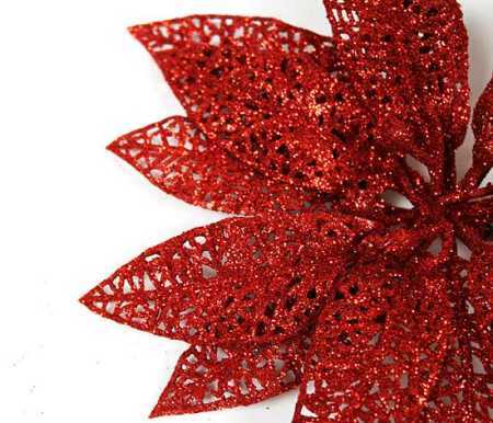 Bulk Pack of 12 Red Glittered Mesh Artificial Poinsettia 9″ Picks