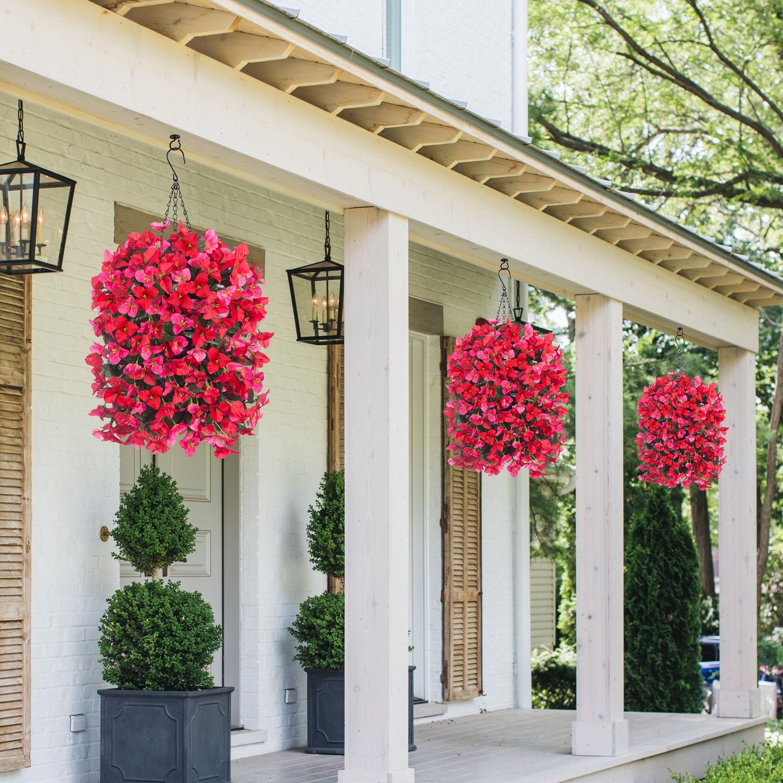 Artificial Bougainvillea Faux Flowers Plants Baskets for Outdoor Outside Deco…