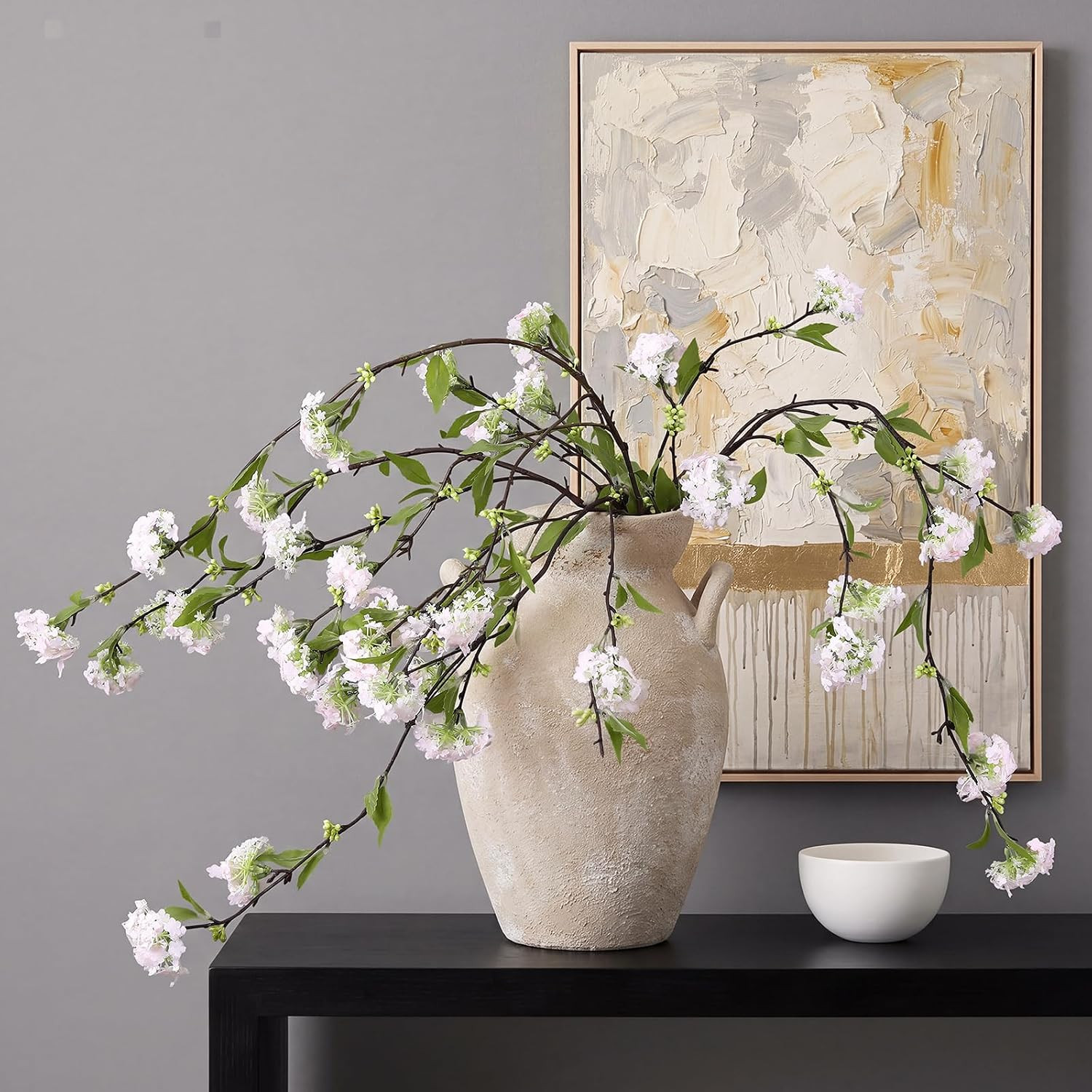 Faux Pink Hydrangea & Snowball Viburnum – 4 Pcs Long Stem Artificial Flowers
