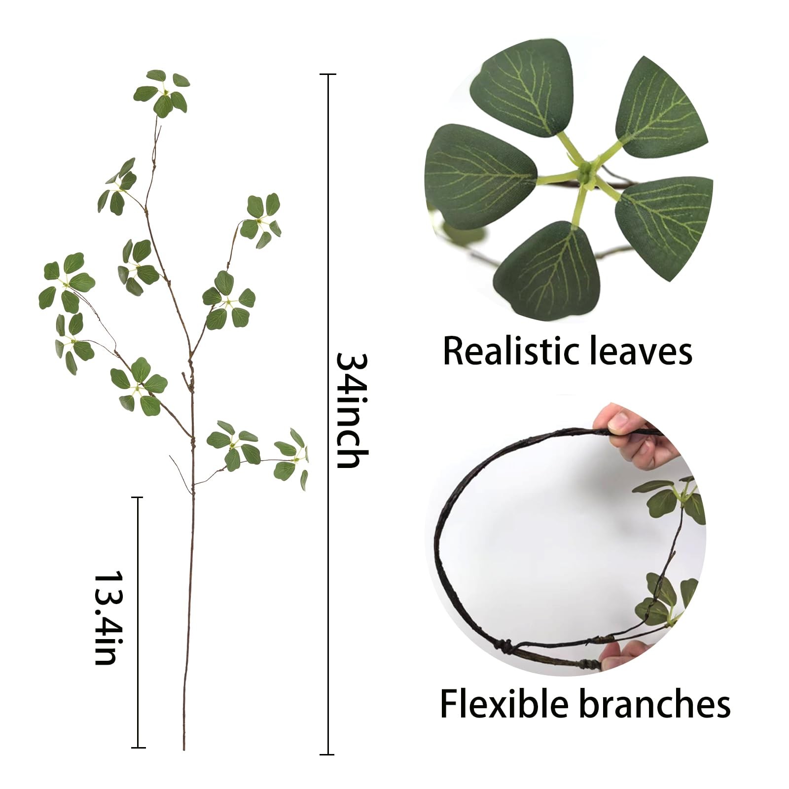 5Pcs Realistic Artificial Greenery Stems – 34″ Faux Branches for Vase,Tall Fa…