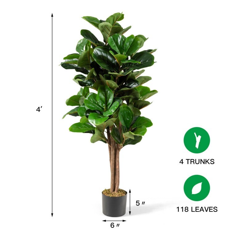 4′ Artificial Fiddle Leaf Fig Tree Indoor Outdoor Office Home Decorative Planter