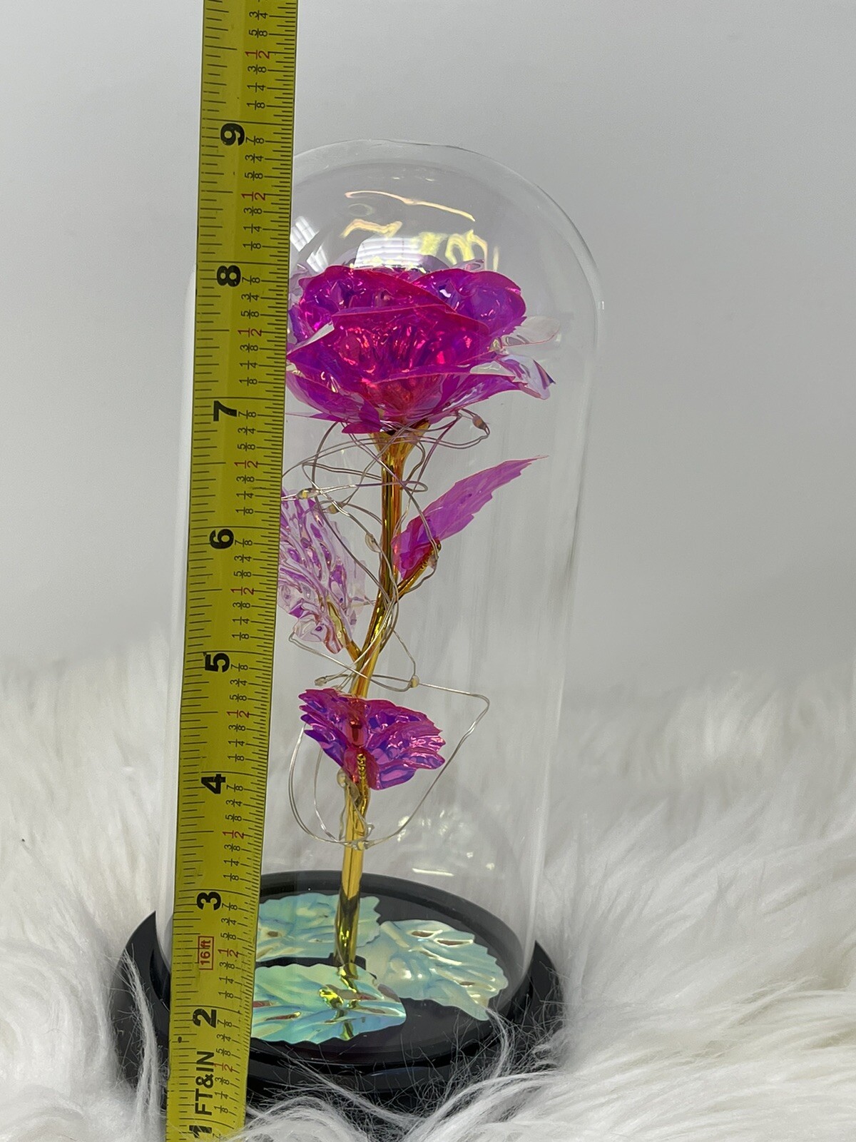 LED Galaxy Enchanted Forever Pink Rose Flower Dome Glass Night Light Battery Op