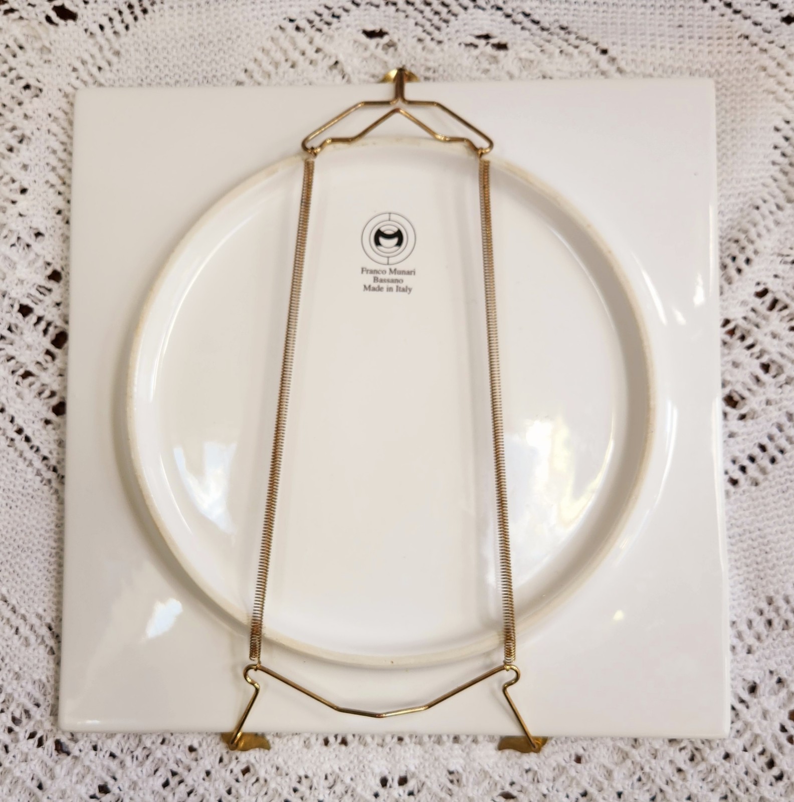Franco Munari Palm Leaf Ceramic Tile (with Brass Wall Hanger) Made In Italy 9.5″