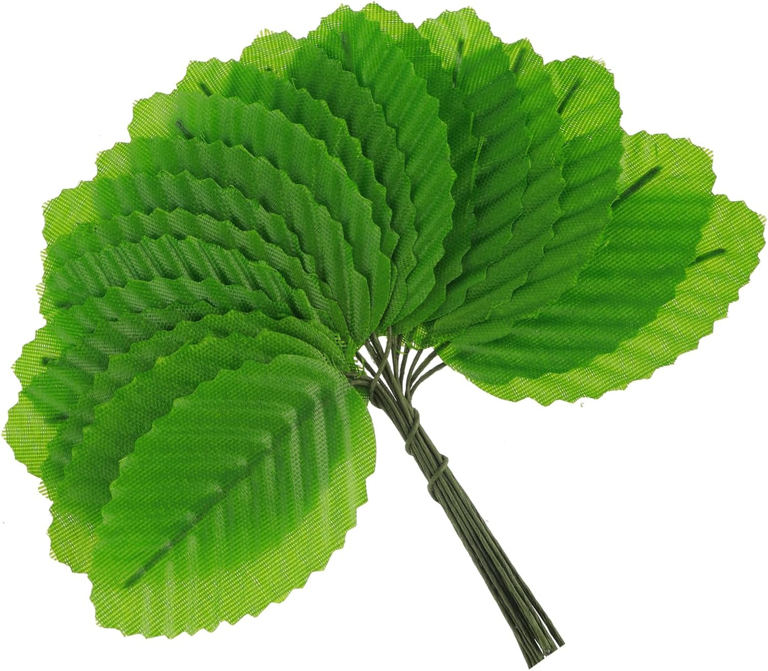 200 Pcs Green Silk Artificial Leaves – Fake, Faux Wired Single Leaf – Wire Craft