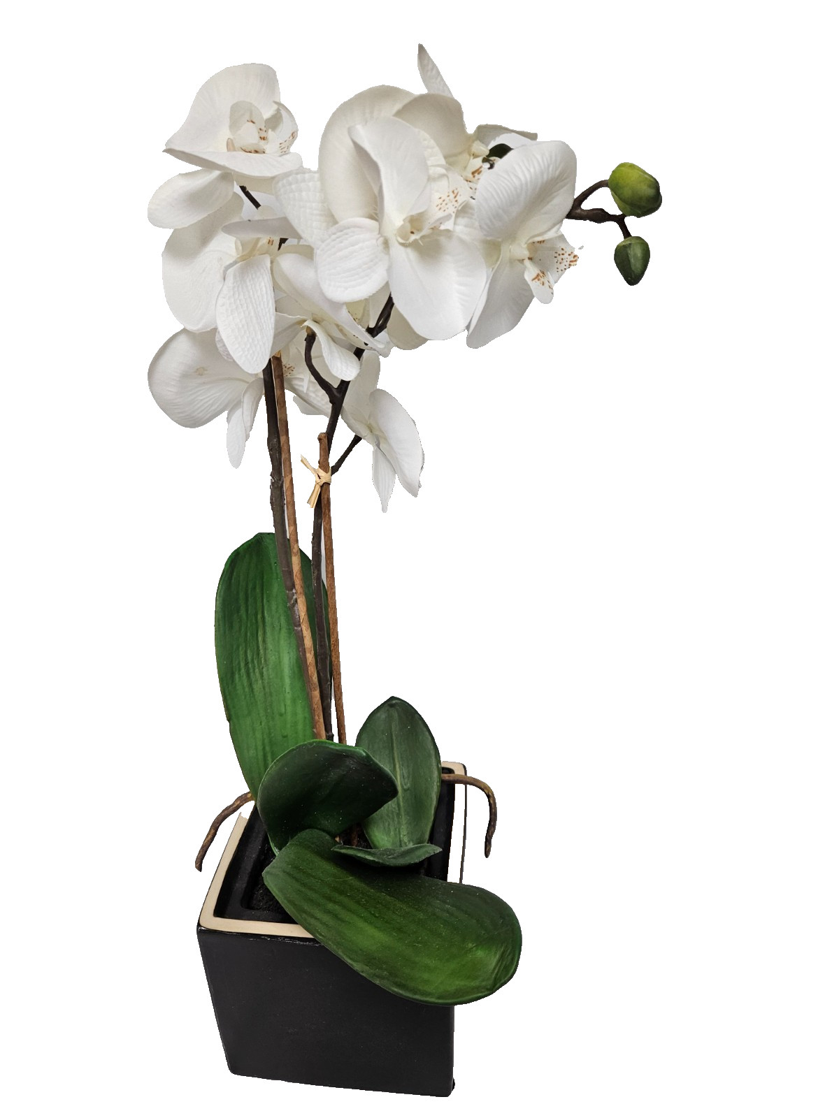 Artificial White Orchid Flower Plant in Black Pot