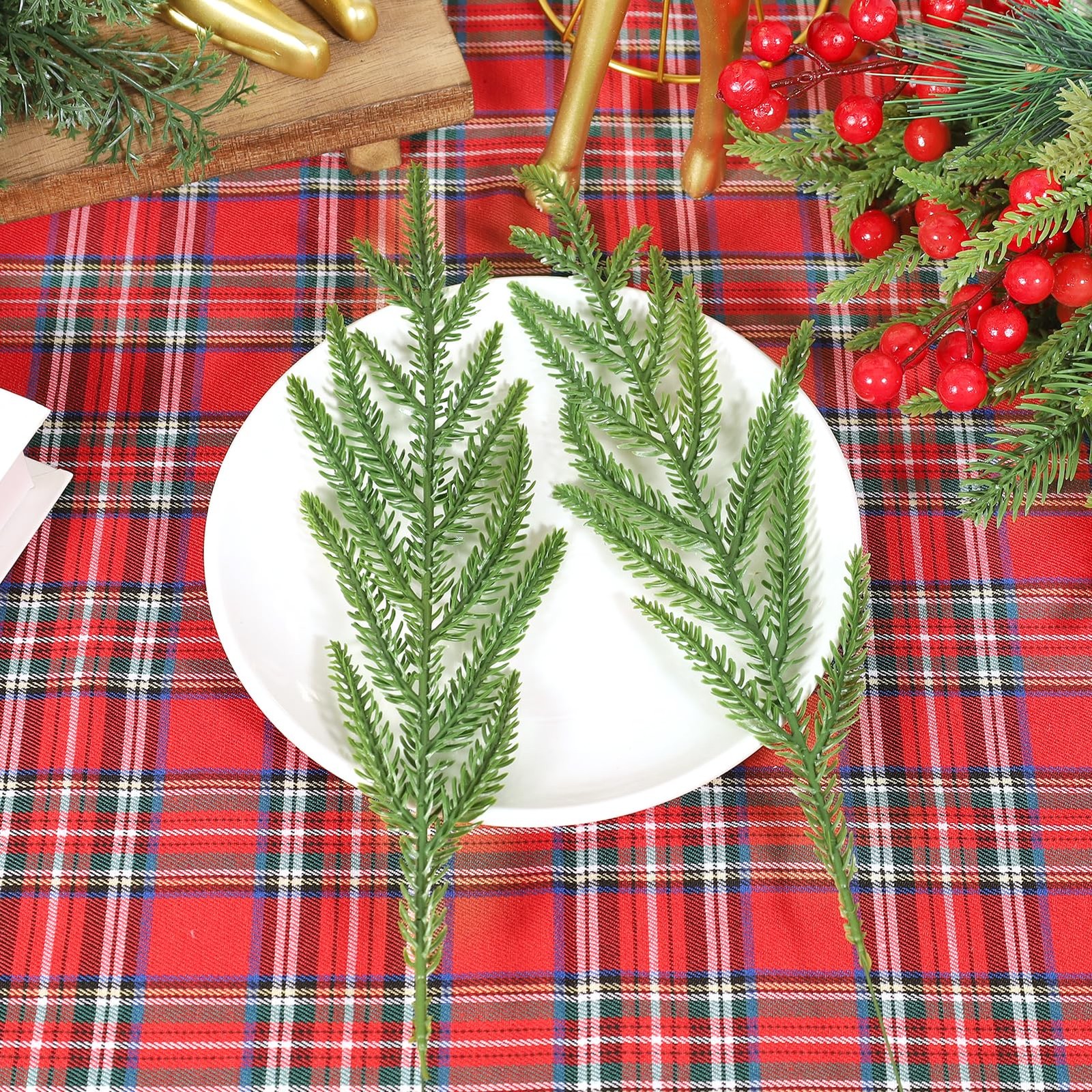 100PCS Christmas Norfolk Pine Branches,14.9 inch Artificial Norfolk Pine Stem…