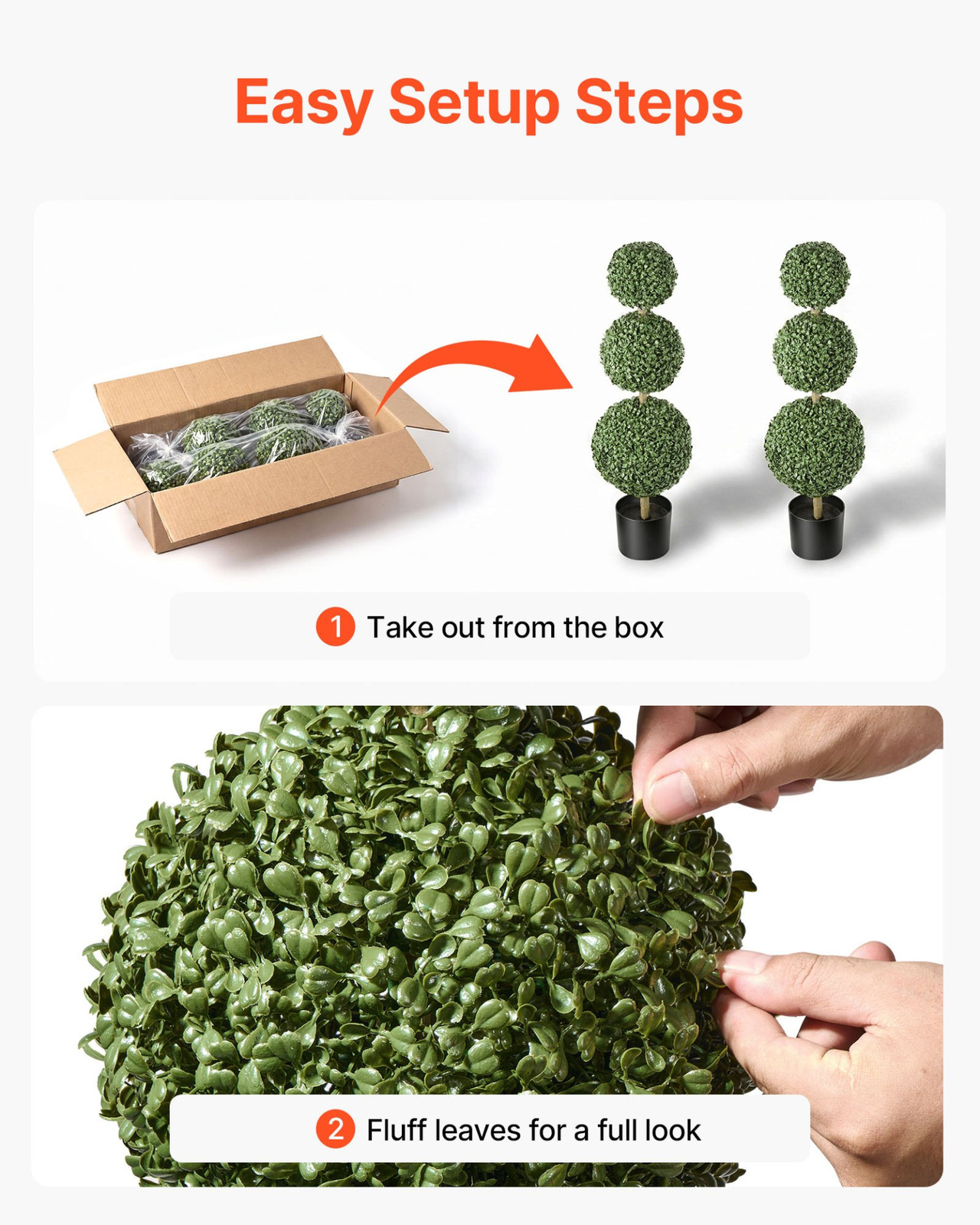 3FT Artificial Triple Ball Boxwood Topiary Trees Set of 2 Faux Plants w/Pots