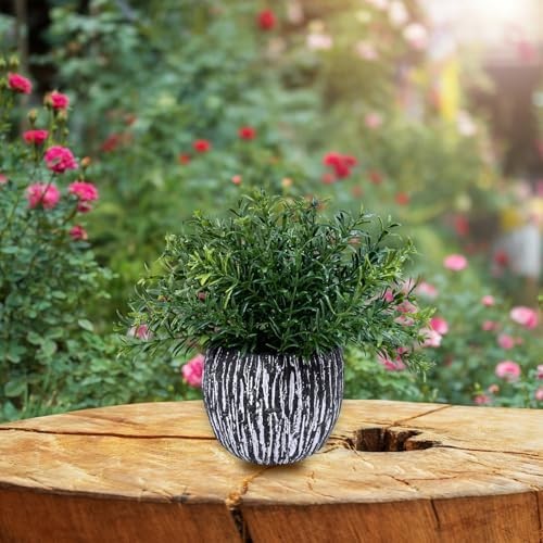 Set of 3 Artificial Potted Plants Faux Eucalyptus Rosemary Boxwood Greenery in B